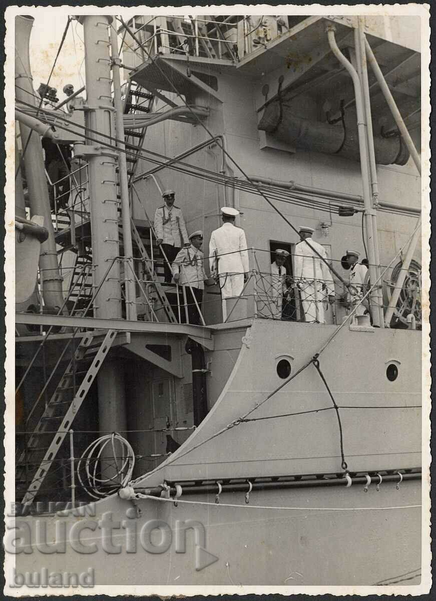 Σπάνια μεγάλη φωτογραφία Tsar Boris III Ship Verdun Varna 1935