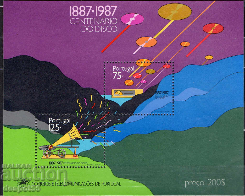 1987. Portugalia. 100 de ani de la primele înregistrări sonore. Bloc.