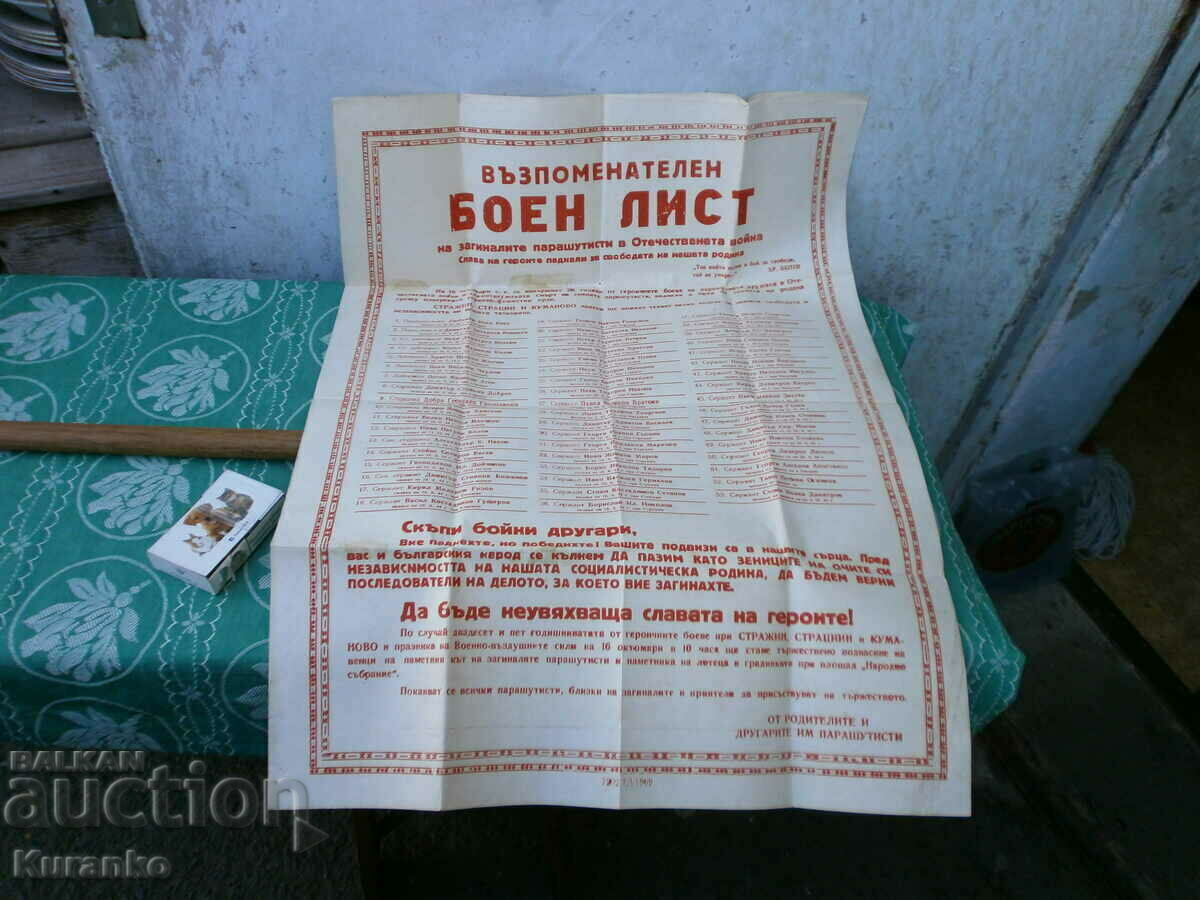 Commemorative battle list Parachutna of Mrs. Strazhin Kumanovo ...