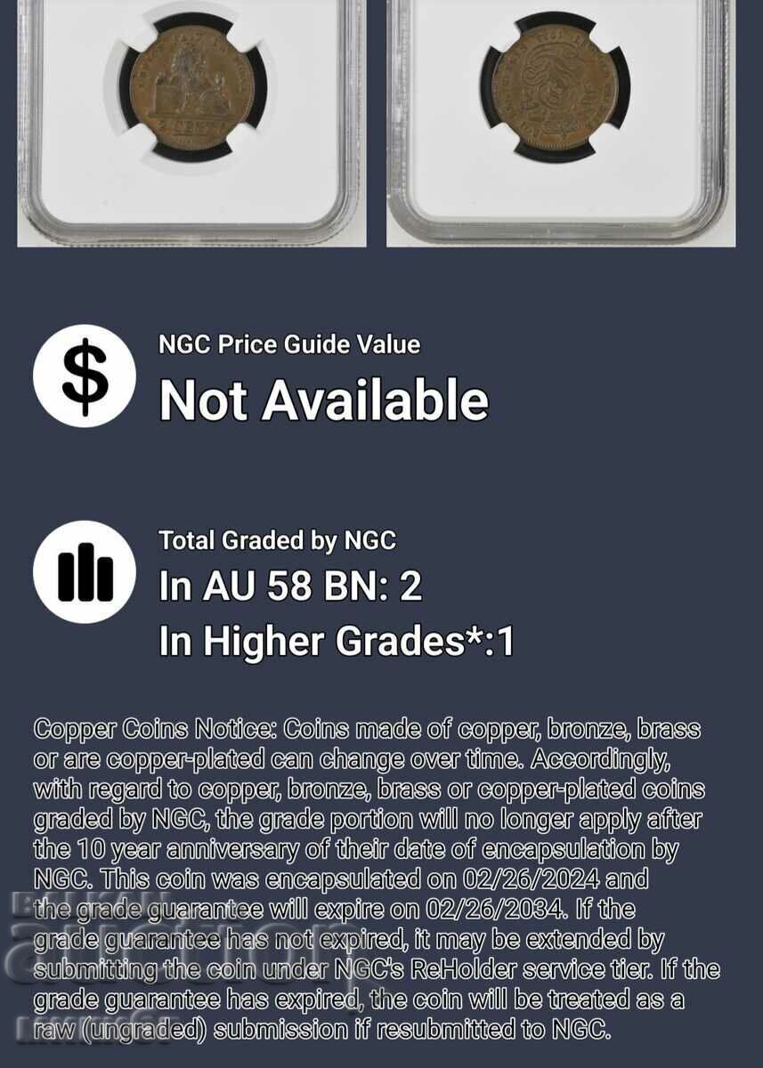 Licitație 2 Centime 1835 Belgia AU58 NGC