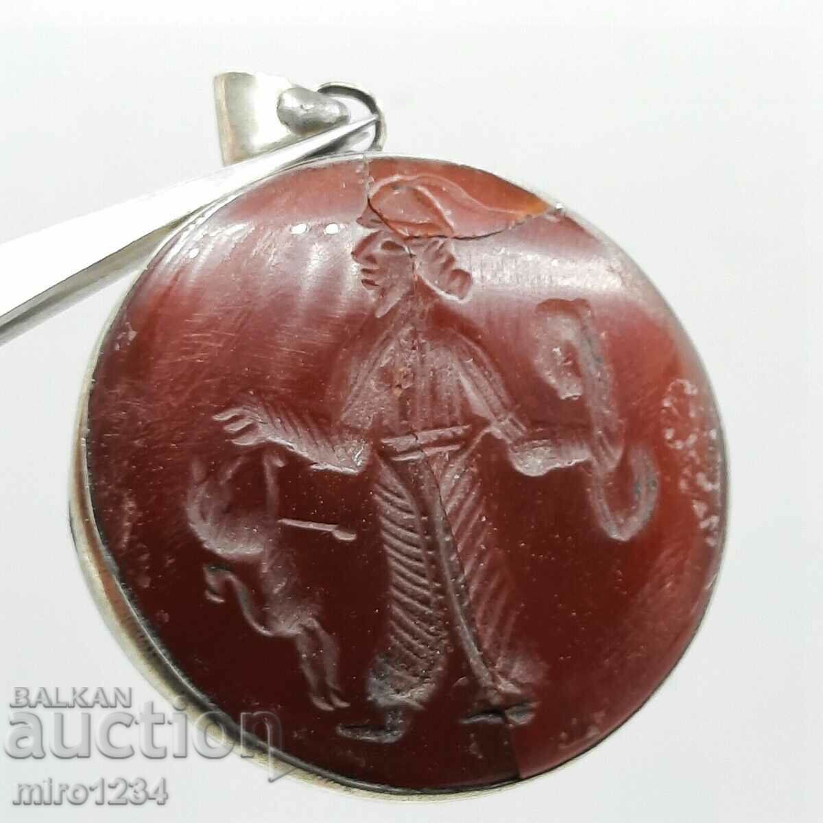 OT 1 ST. BZC HUNTING SCENE GEM SEAL PENDANT MEDALLION