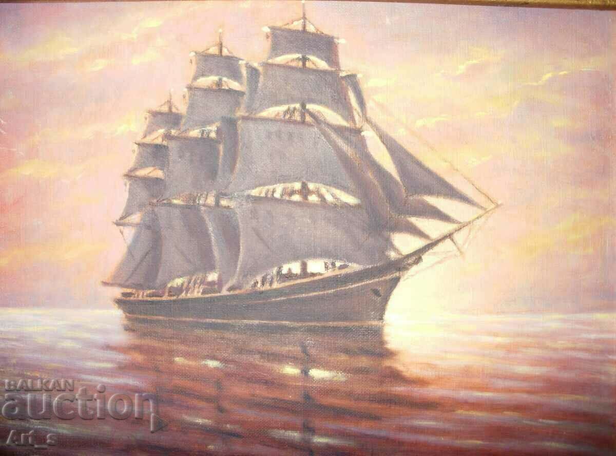 The Ship with the Scarlet Sails, oil on canvas from 1959 with price 99.99 BGN | € 51.12 The Ship with the Scarlet Sails, oil on canvas from 1959 with price 99.99 BGN | € 51.12