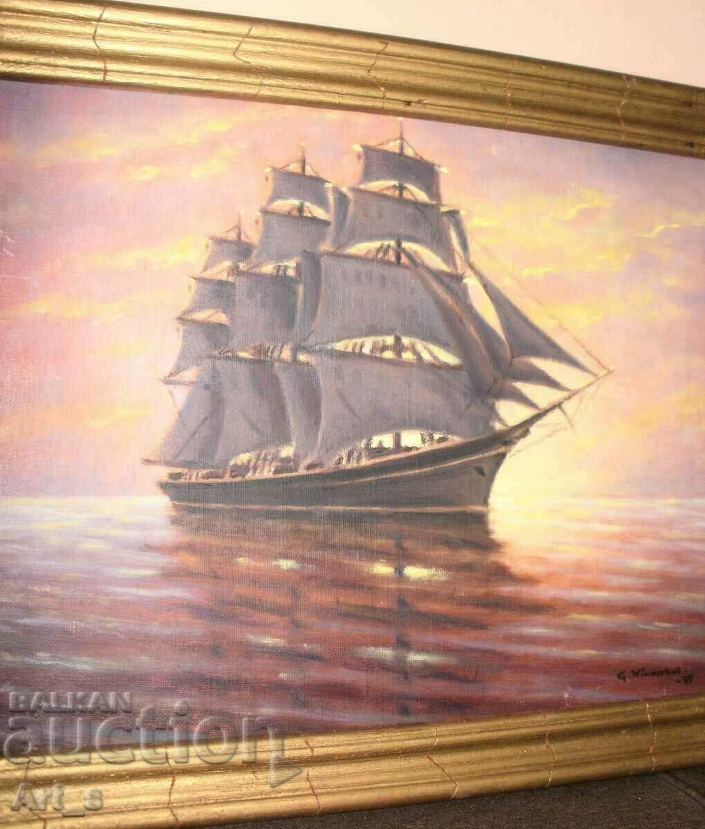 Corabia cu pânze stacojii, ulei pe pânză din 1959 - 5 Corabia cu pânze stacojii, ulei pe pânză din 1959 - 5