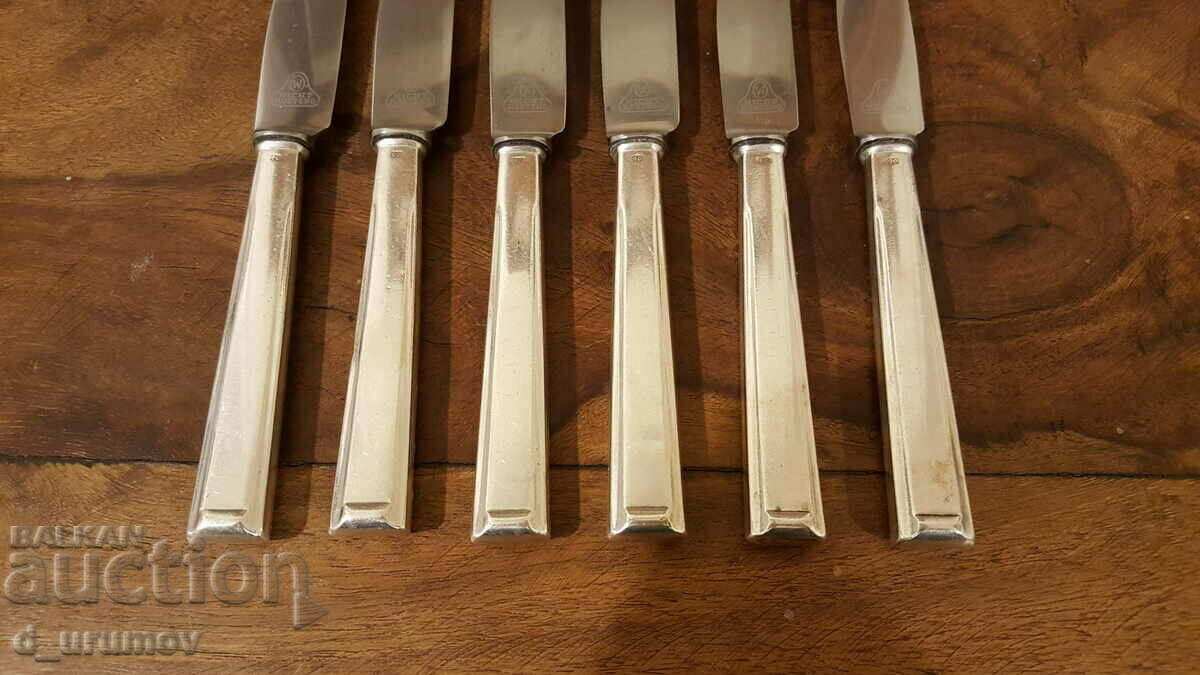 Table knives with silver-plated handles Bruckmann Solingen-6 pcs. with price 65.00 BGN | € 33.23 Table knives with silver-plated handles Bruckmann Solingen-6 pcs. with price 65.00 BGN | € 33.23