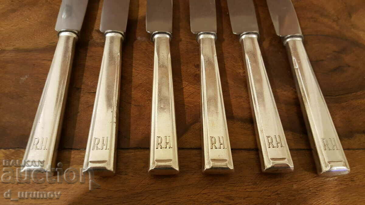 Table knives with silver-plated handles Bruckmann Solingen-6 pcs. - 7 Table knives with silver-plated handles Bruckmann Solingen-6 pcs. - 7