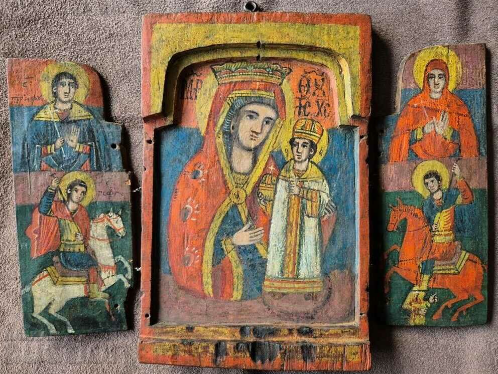 Revival Home Icon Triptych original 19th century religion