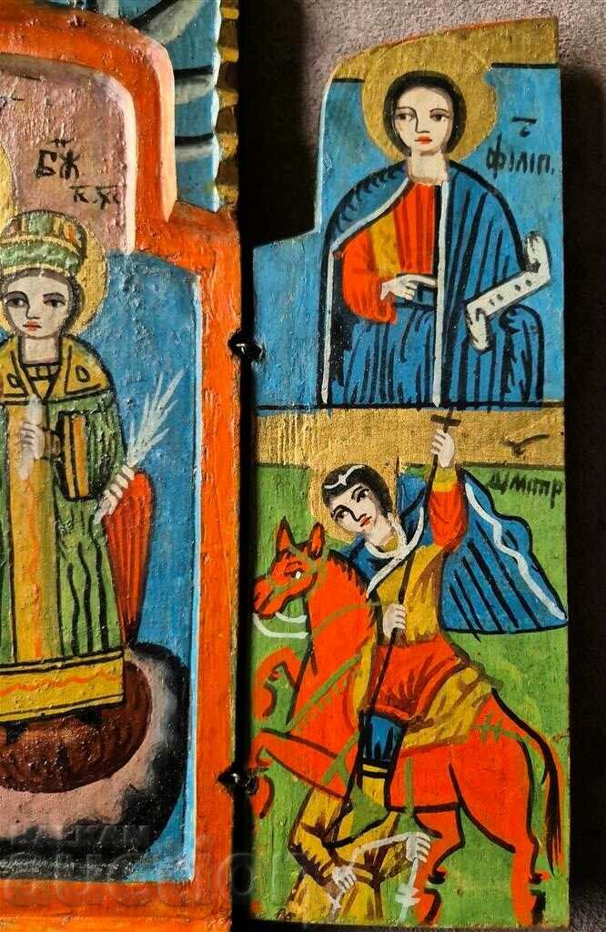 Delivery of Revival Home Icon Triptych Perfect original 19th century Delivery of Revival Home Icon Triptych Perfect original 19th century