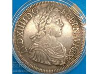 France 1 ECU 1647 Louis XIV H - La Rochelle Silver RARE