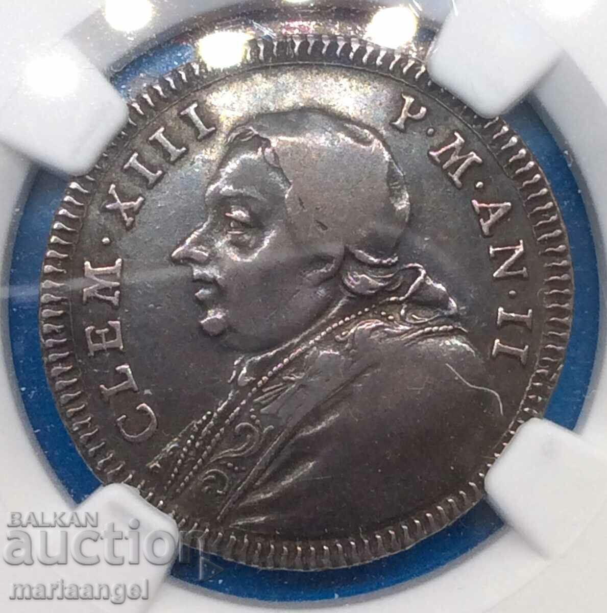 Vatican Double Giulio 1760 Clement XIII NGC VF 30 argint