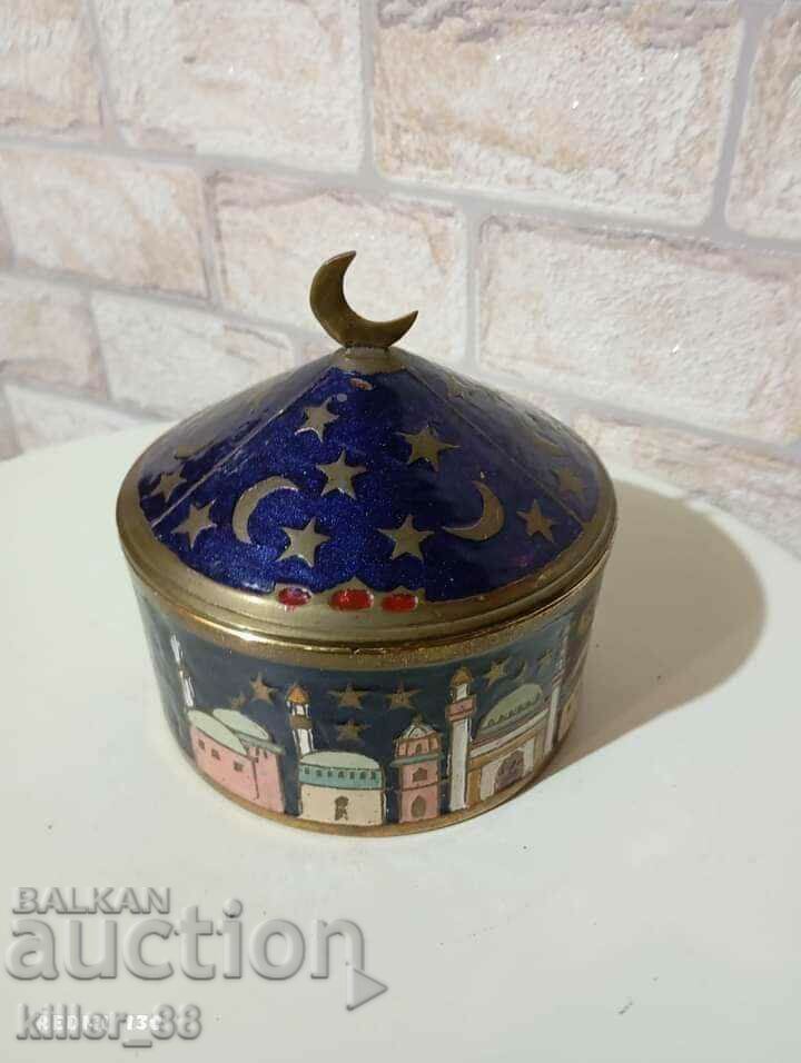 Solid bronze enamel box Oriental motifs