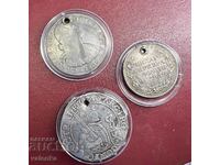 Lot of 2 silver ruble coins 1804, 1820, 1609 with holes