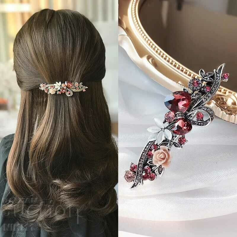 Hair barrette with flowers roses, stones, rose, hair clip