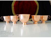 Copper cups with double walls, 5 pieces, engraved.