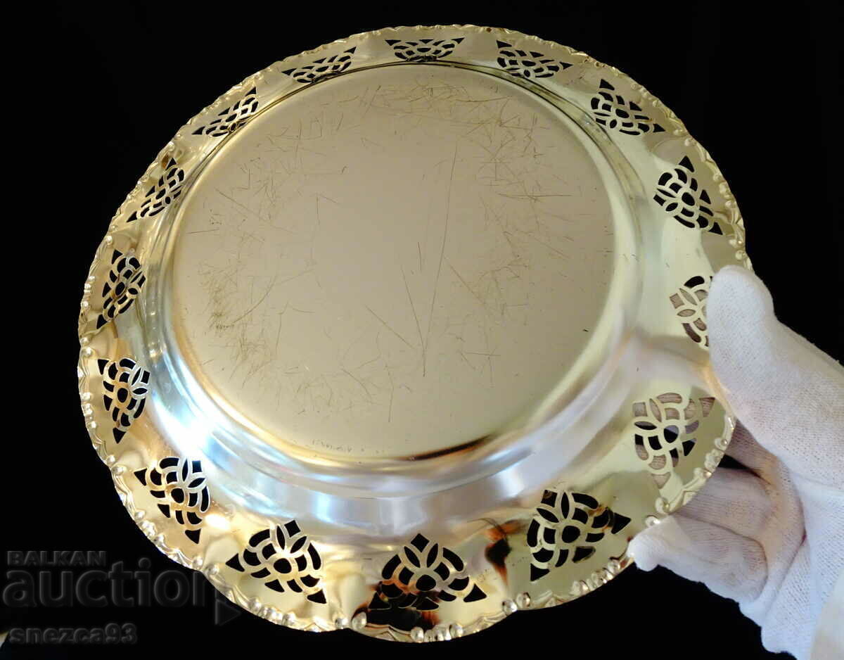 Delivery of Silver-plated bronze plate, platter 26 cm., baroque, openwork