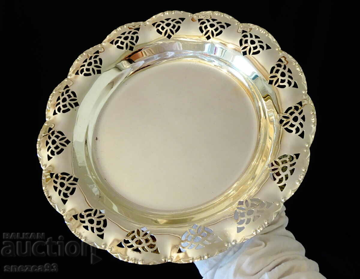 Silver-plated bronze plate, platter 26 cm., baroque, openwork