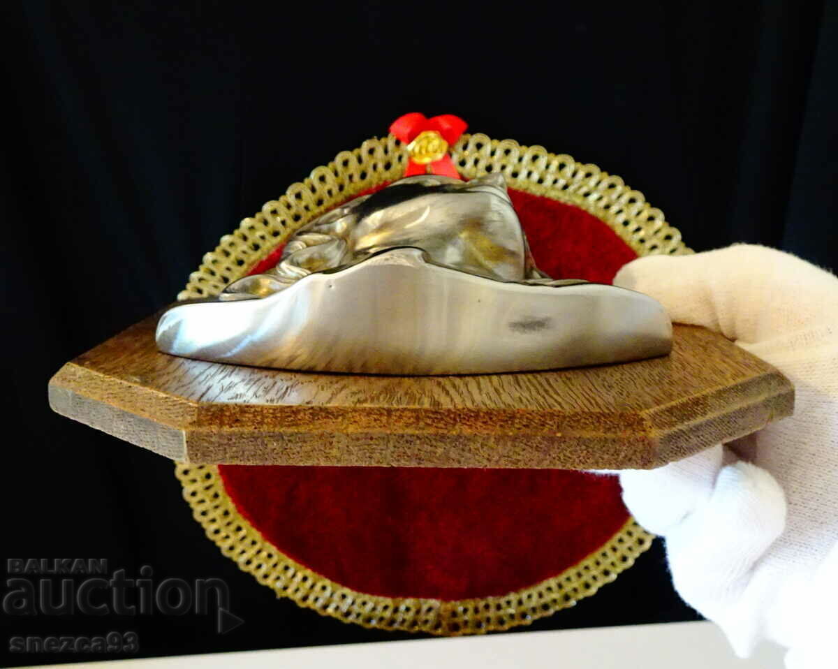 Licitație Sculptură, icoană Iisus din zinc, bază de lemn