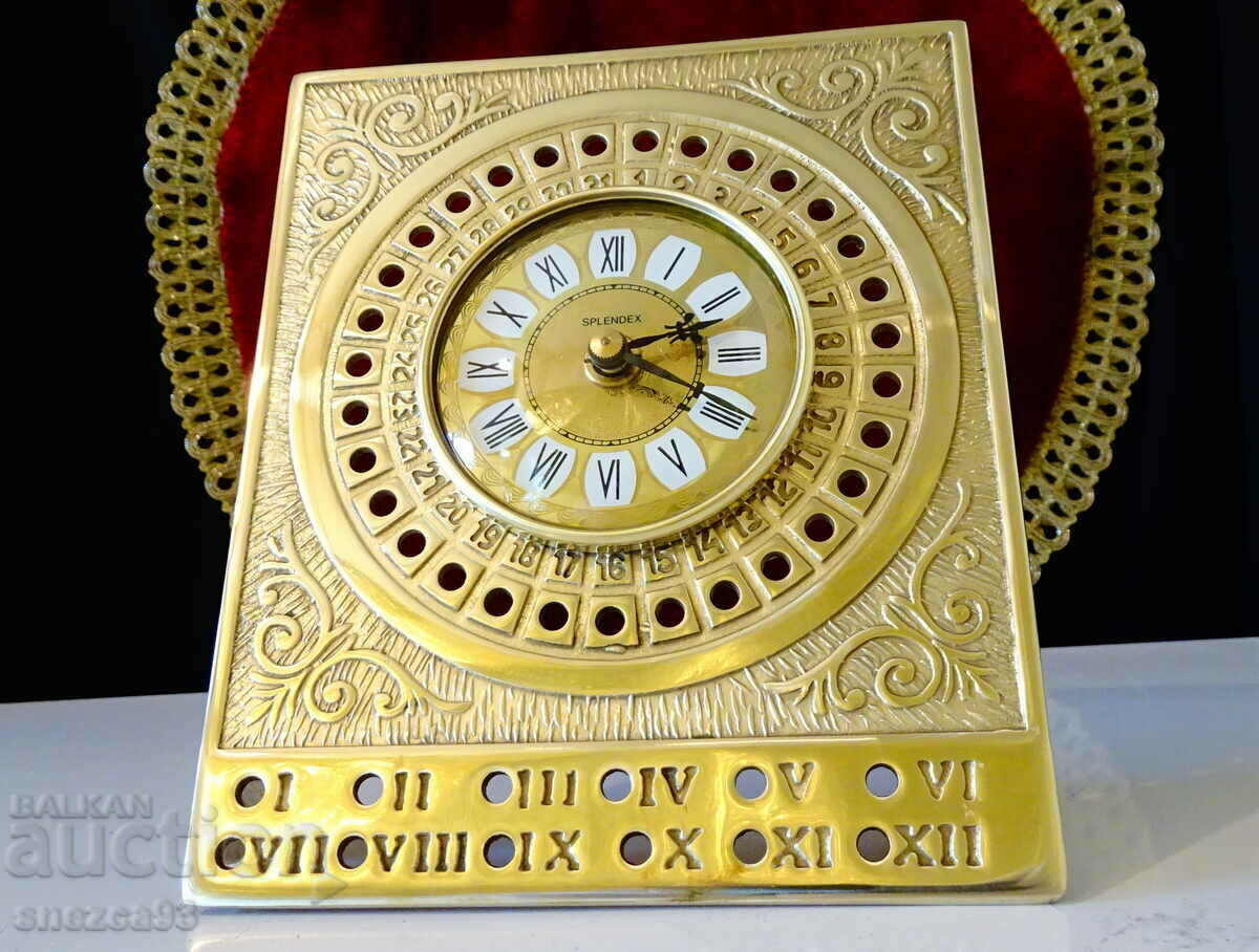 Bronze desk clock with perpetual calendar, W.Germany.