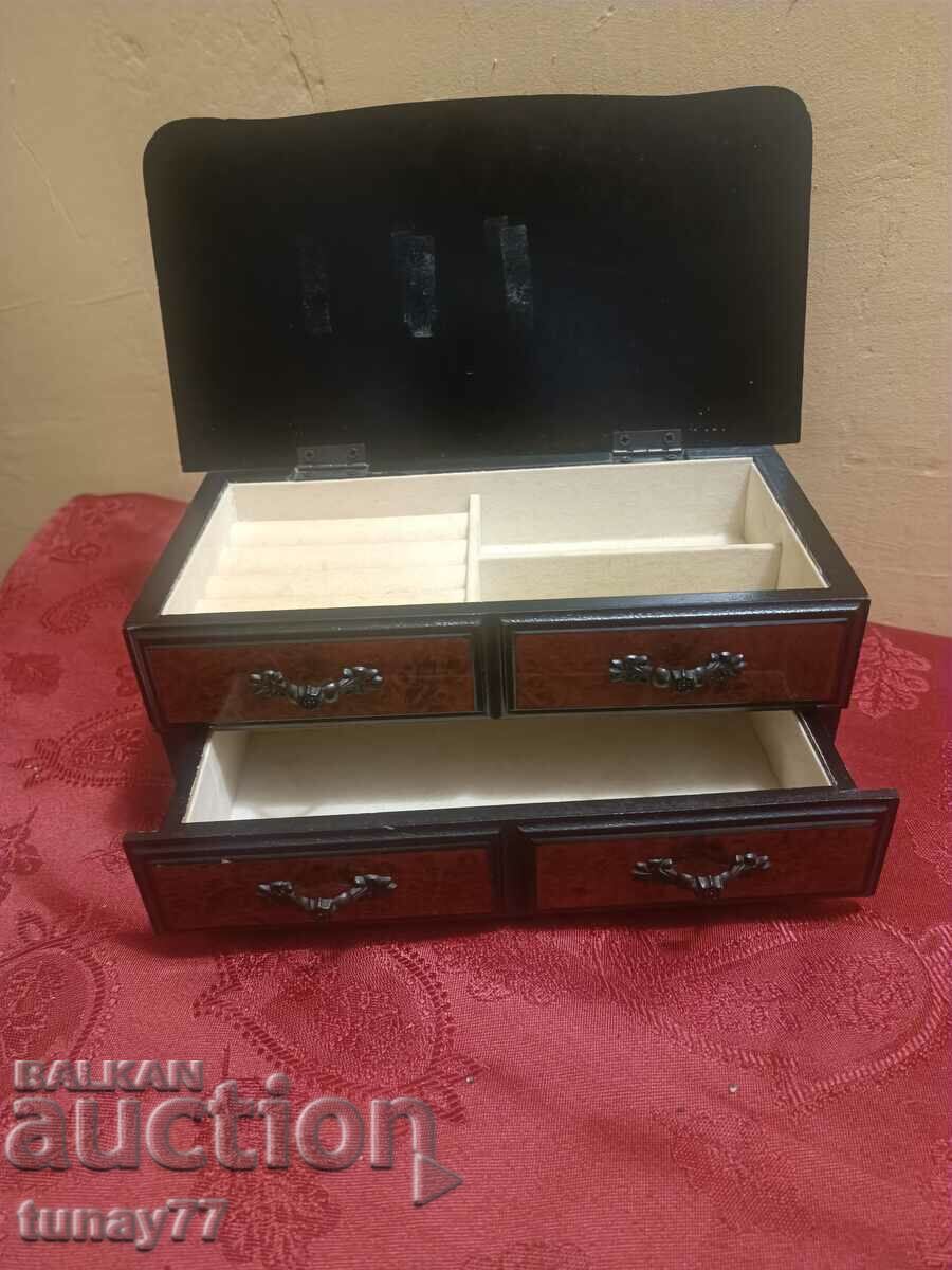 Antique brown solid wood jewelry box