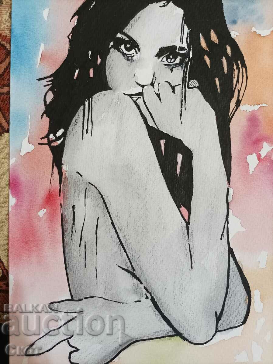 Ink and watercolor drawing