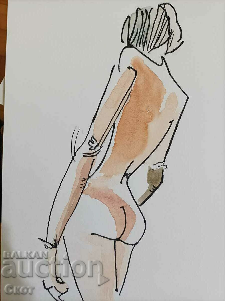 Ink and watercolor drawing