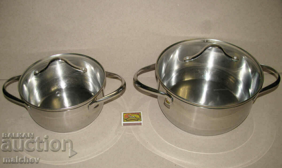 Lot of 2 Steinbach stainless pots 2.5 and 4.5 L, excellent