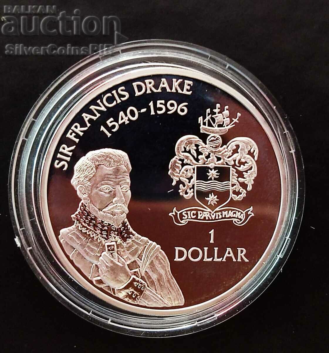 Argint 1 $ Sir Francis Drake 1994 Caymans