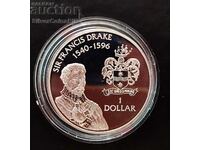 Silver $1 Sir Francis Drake 1994 Caymans