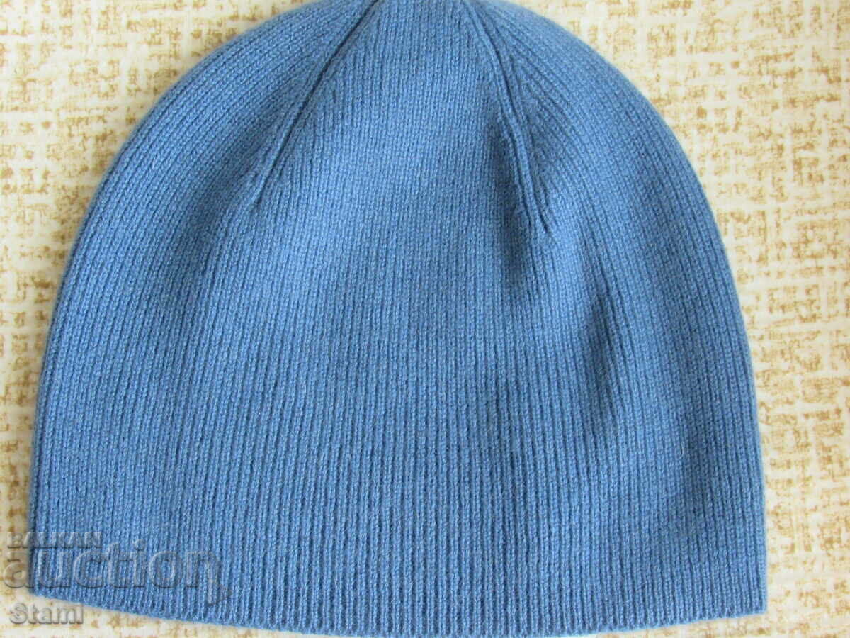 Blue machine knit alpine hat, 100% cashmere, Mongolia - 5 Blue machine knit alpine hat, 100% cashmere, Mongolia - 5