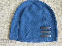 Blue machine knit alpine hat, 100% cashmere, Mongolia