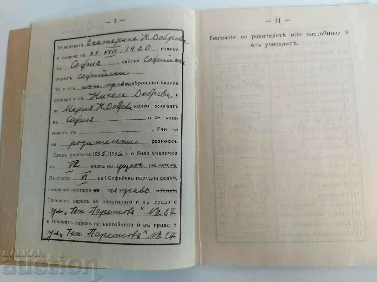 Auction . 1936 SOFIA NATIONAL GIRLS' HIGH SCHOOL RESULT BOOKLET Auction . 1936 SOFIA NATIONAL GIRLS' HIGH SCHOOL RESULT BOOKLET