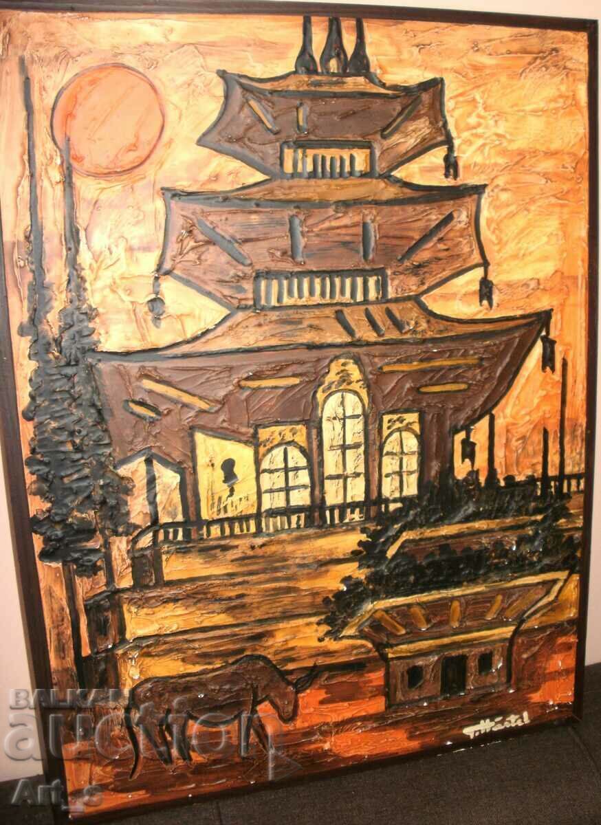 Pagoda - Asian oil painting in frame - 6 Pagoda - Asian oil painting in frame - 6