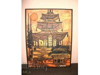 Pagoda - Asian oil painting in frame