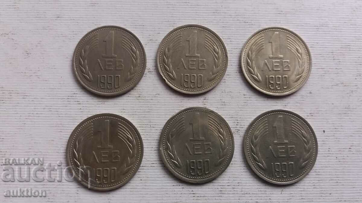 LOT DE 6 BUCĂȚI DE 1 BGN DIN 1990