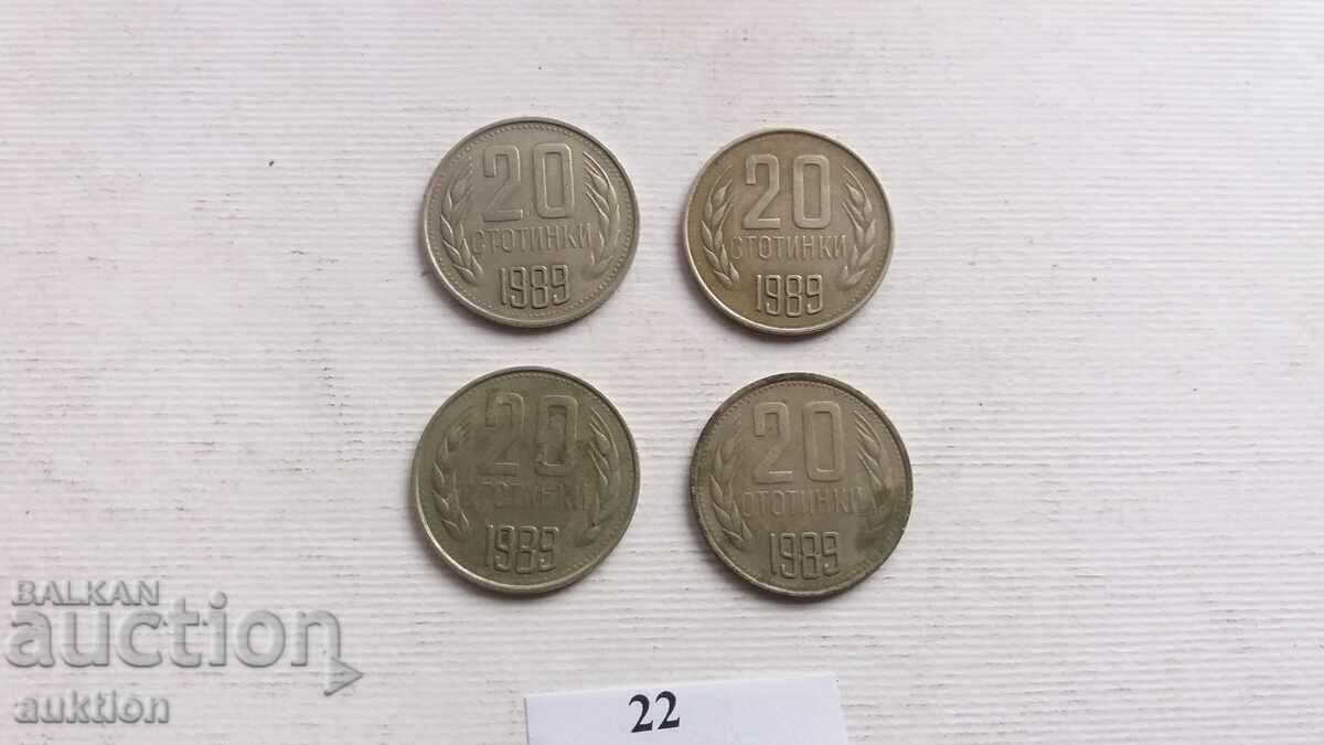 LOT OF 4 NUMBERS OF 20 CENTS FROM 1989