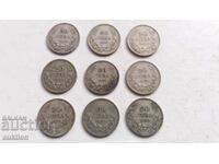 LOT OF 9 NUMBERS OF 20 BGN FROM 1930 SILVER BORIS 3