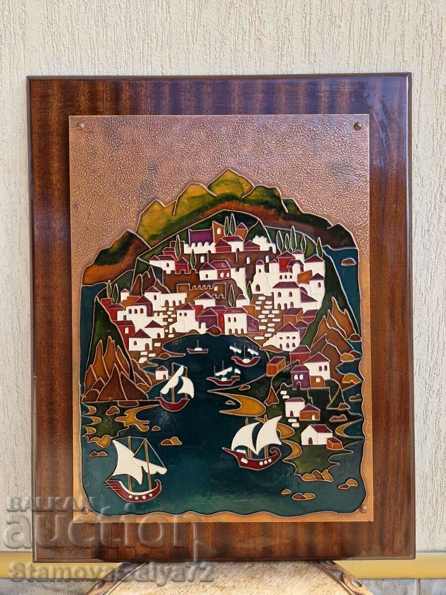 Beautiful antique copper picture panel with price 166.00 BGN | € 84.87 Beautiful antique copper picture panel with price 166.00 BGN | € 84.87
