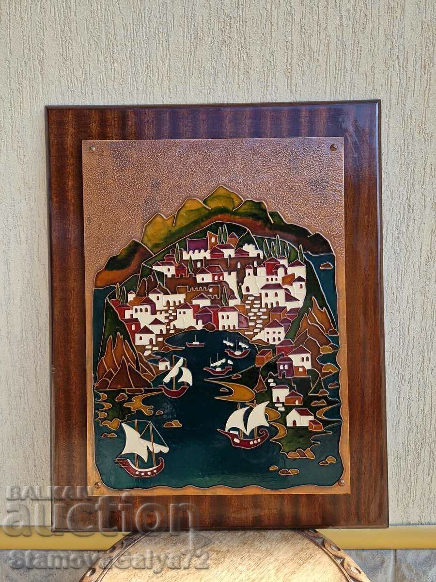 Красива антикварна медна картина пано