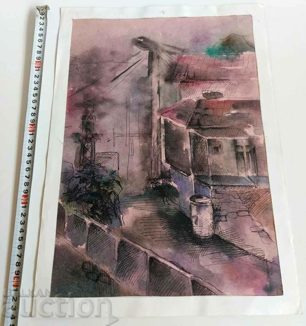 PICTURĂ VECHE, TABLOU, PEISAJ, CASĂ, STRADĂ VECHE cu preț € 12.00 | 23.47 BGN