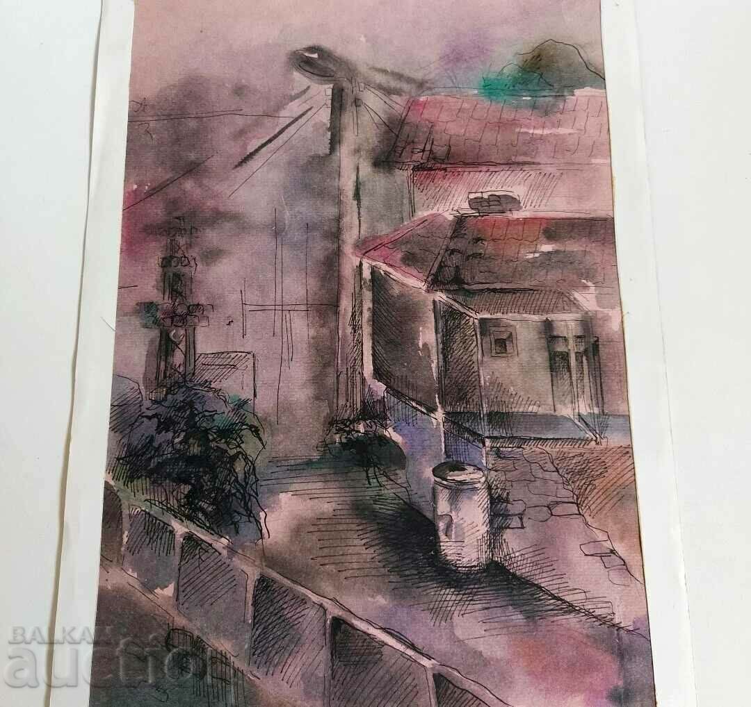 Licitație PICTURĂ VECHE, TABLOU, PEISAJ, CASĂ, STRADĂ VECHE