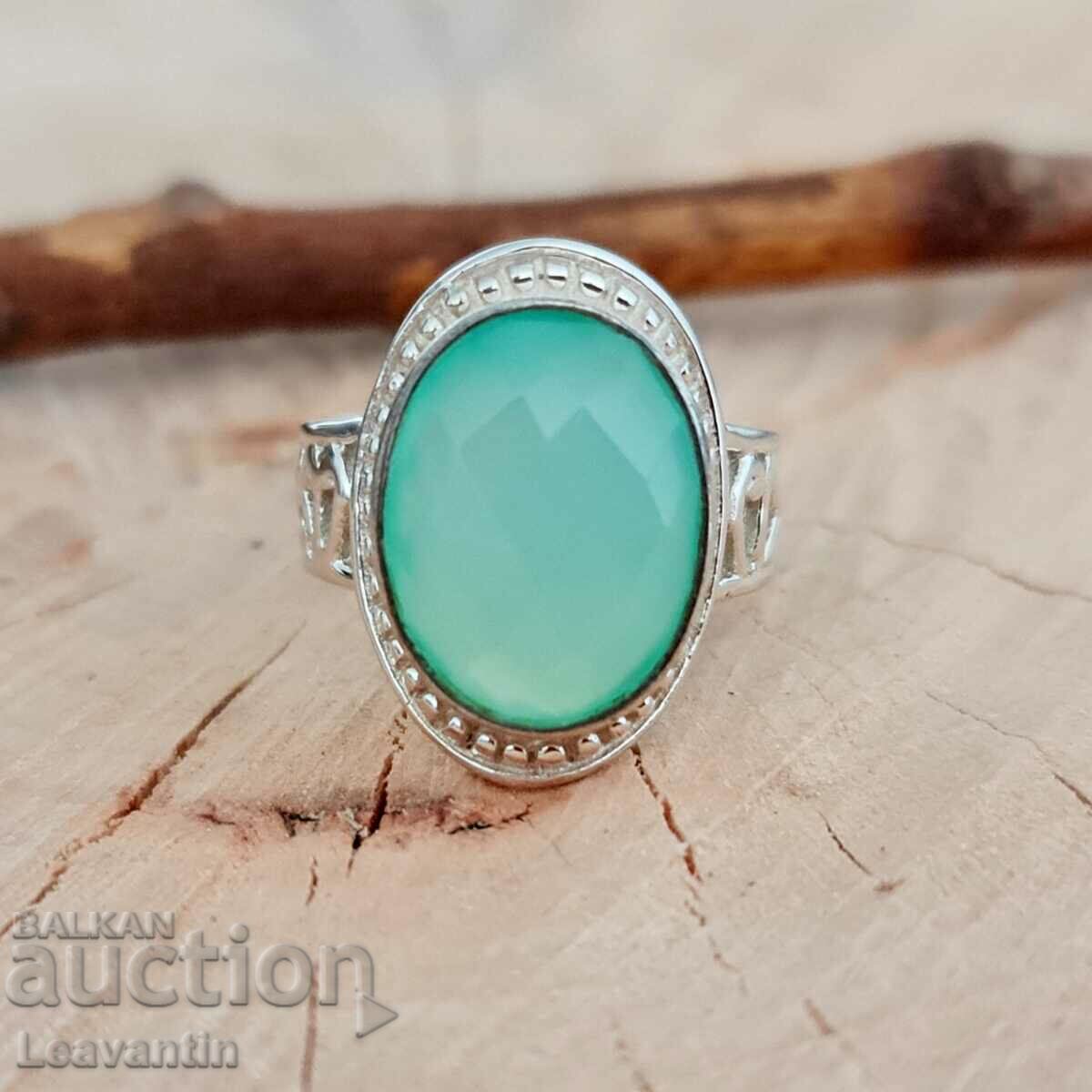 Silver ring with water chalcedony