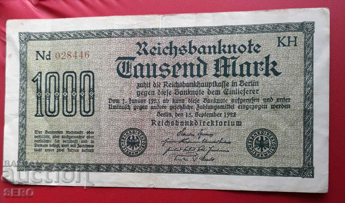 Banknote-Germany-1000 marks 1922-red number