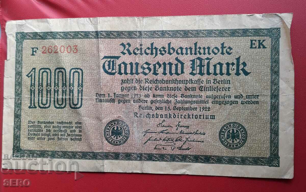 Banknote-Germany-1000 marks 1922-red number