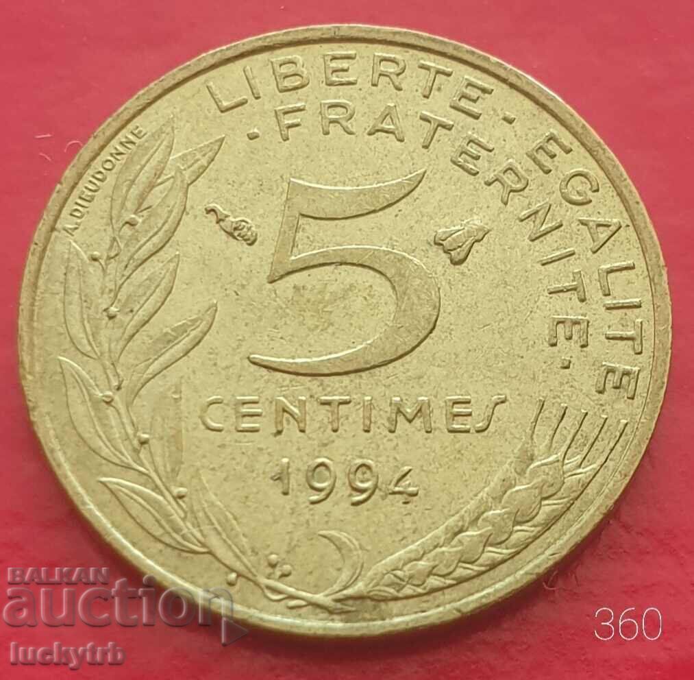 5 centimes 1994 "B" Bee - Γαλλία 5 centimes 1994 "B" Bee - Γαλλία