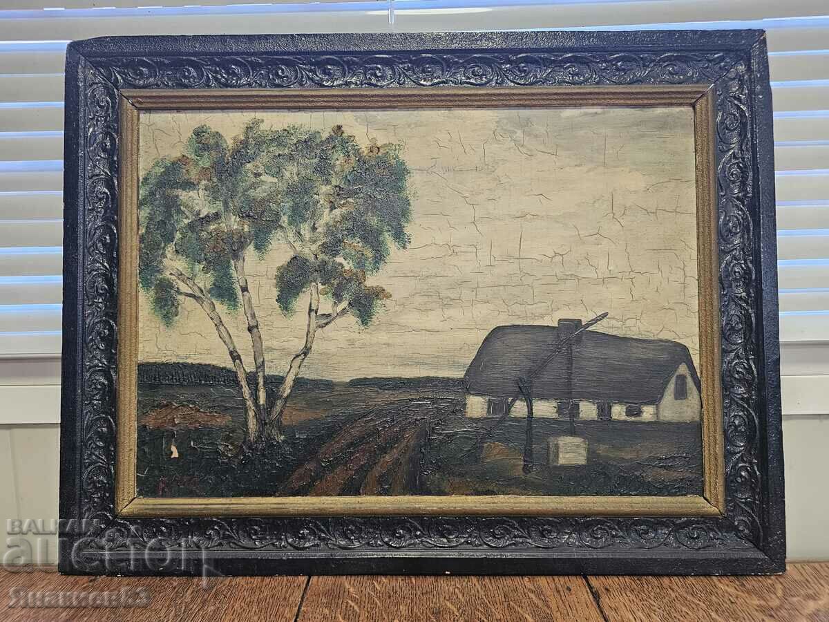 Old original oil on wood painting