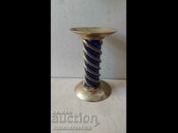 Candlestick brass and blue glass