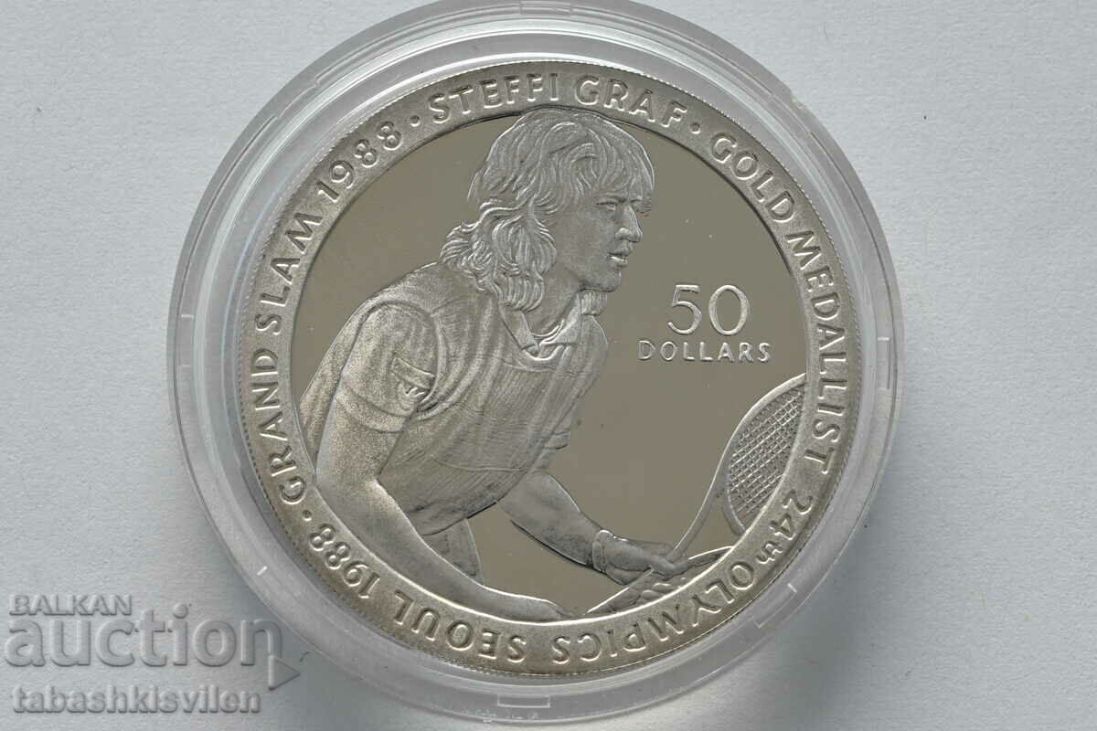 Niue Islands $50 Silver Coin 1989 Steffi Count Tennis