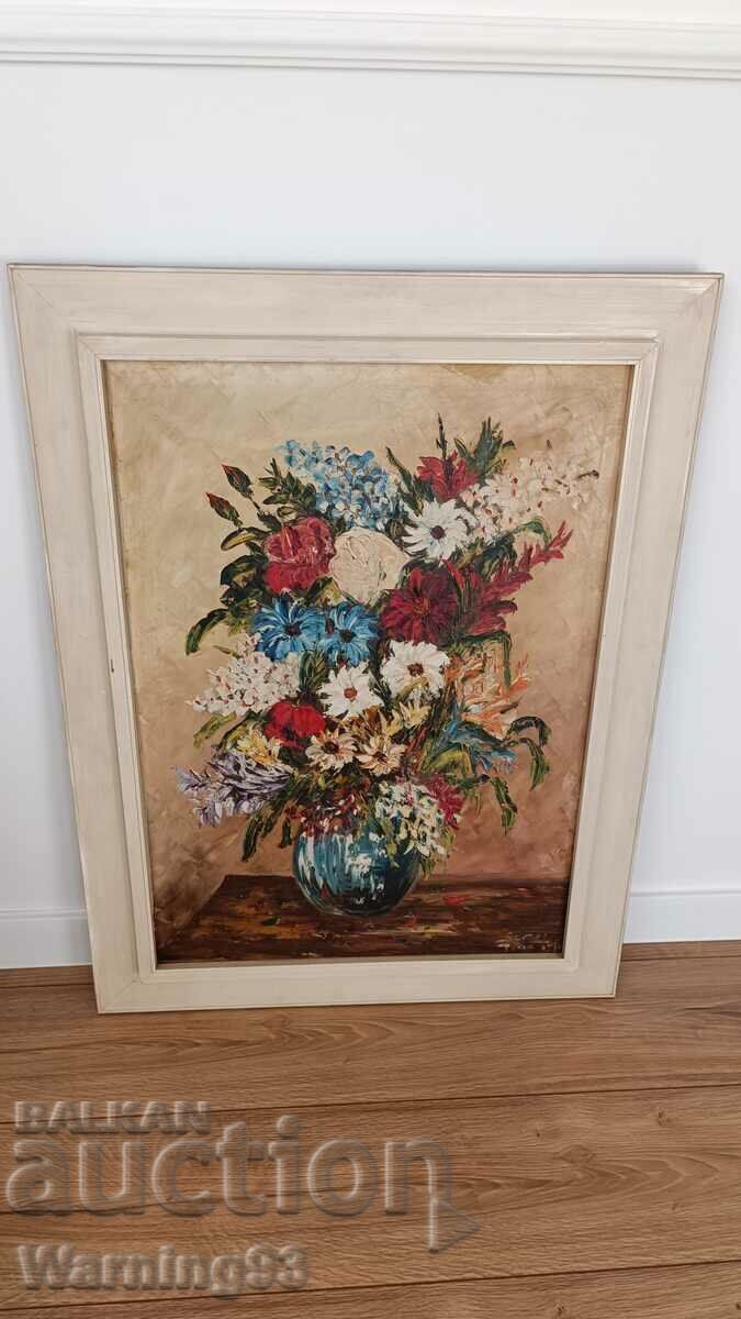 Картина "Цветя" - масло върху платно - SAMOC  - 85/64см с цена € 120.00 | 234.70 лв.