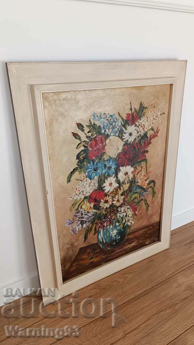 Painting "Flowers" - oil on canvas - SAMOC - 85/64cm - 5 Painting "Flowers" - oil on canvas - SAMOC - 85/64cm - 5