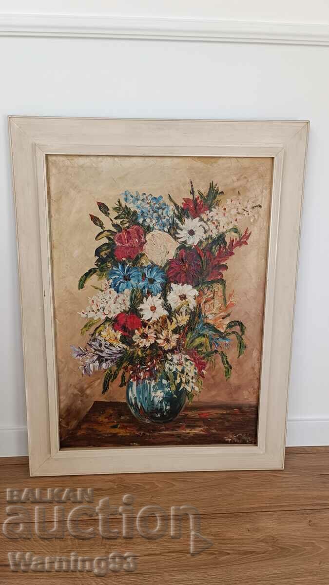 Painting "Flowers" - oil on canvas - SAMOC - 85/64cm