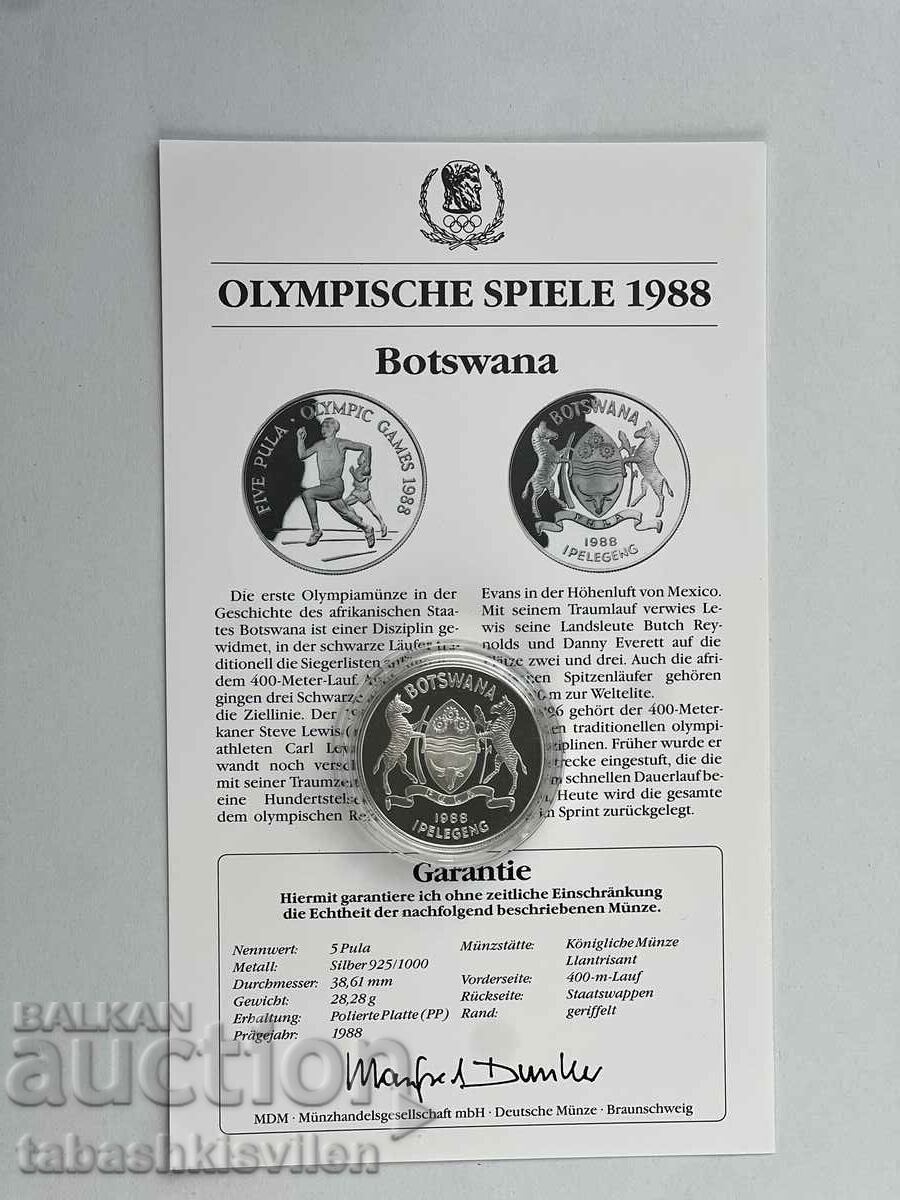 Licitație Moneda de argint Botswana 5 Pula 1988 28,28 g / 925 Seul